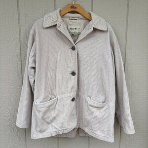 Vintage Eddie Bauer Corduroy Jacket Women's Petite Small Cream Barn Chore Lined